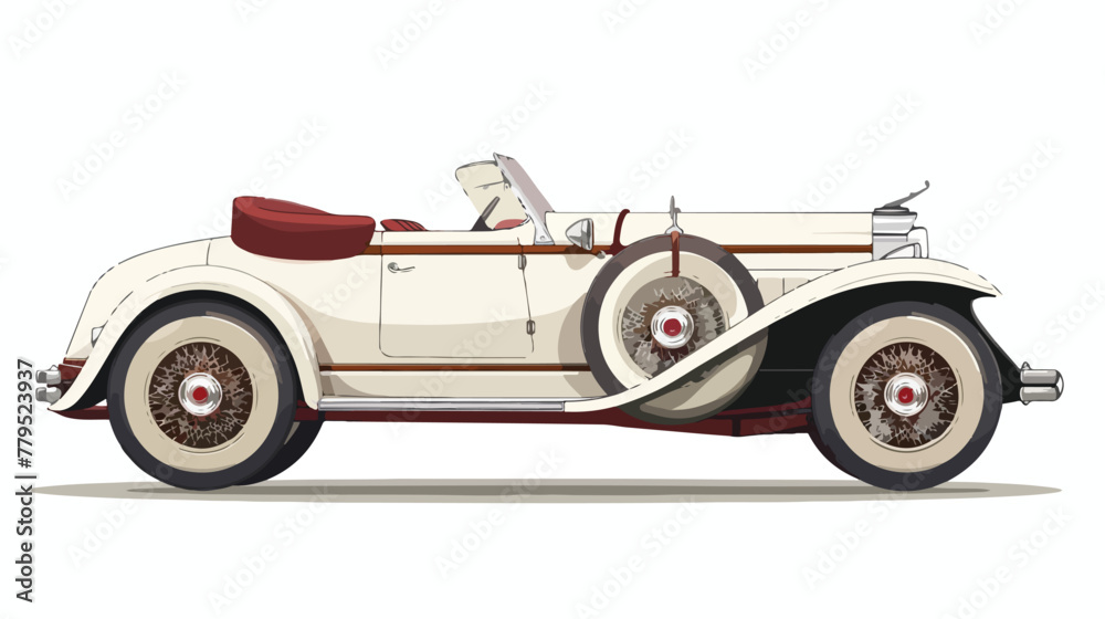 White Classic Car Flat vector isolated on white background