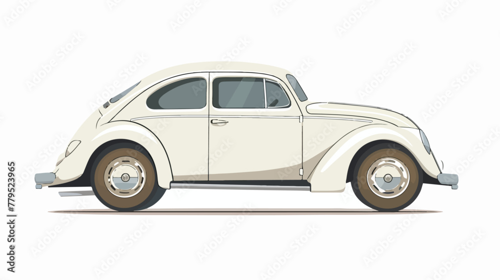 White Classic Car Flat vector isolated on white background