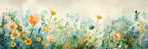 A painting of a field of flowers with a blue sky in the background © CtrlN