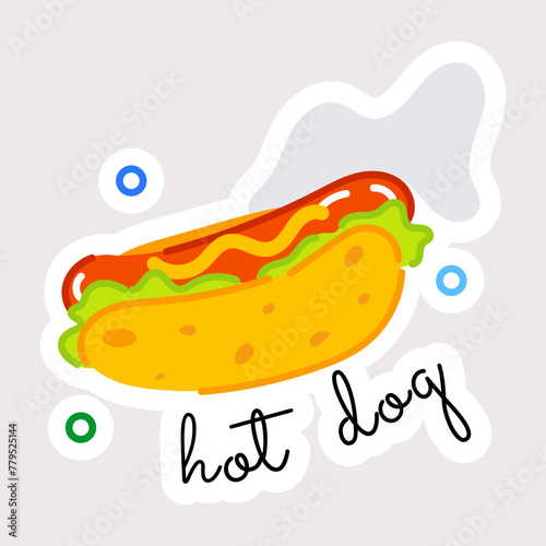 Easy to edit flat sticker of hot dog 