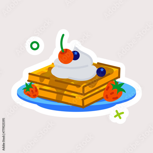 A flat sticker of belgian waffles 