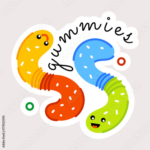 A cute flat sticker of gummy worms 