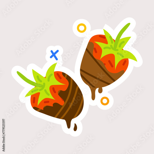 Trendy flat sticker of chocolate dipped strawberries 