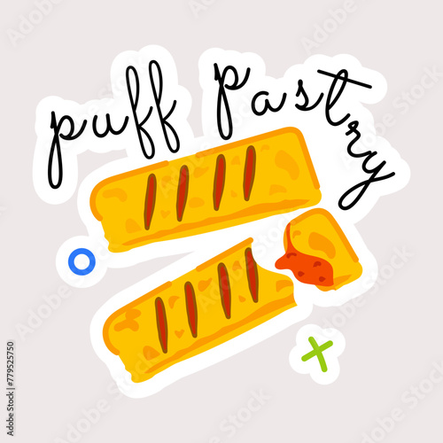 Modern flat style sticker depicting puff pastry 