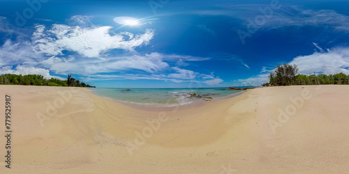 Tropical landscape with beautiful sandy beach. Borneo, Malaysia. Tindakon Dazang Beach. 360-Degree view.