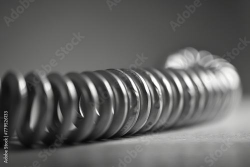 Close-up of a coiled Pilates spring with a hint of resistance, ready for a dynamic exercise. photo