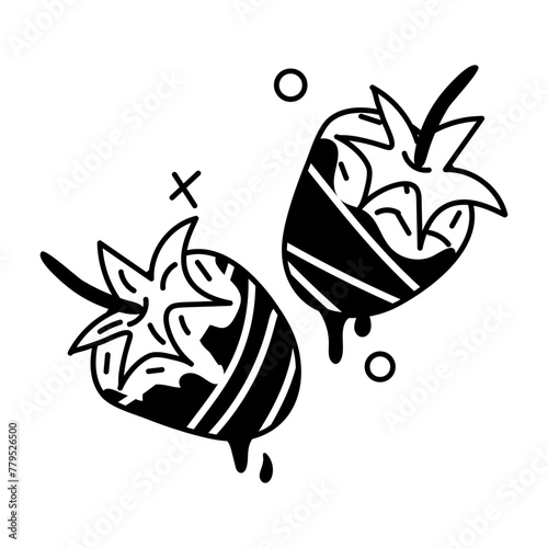 Trendy glyph sticker of chocolate dipped strawberries 