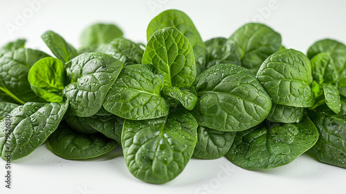 Spinach leaves, white background, healthy lifestyle, vegetarian food, dietary 