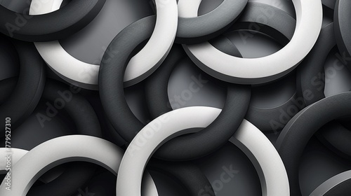 A sleek and modern abstract background featuring a pattern of interlocking black and white rings, perfect for contemporary graphic designs.