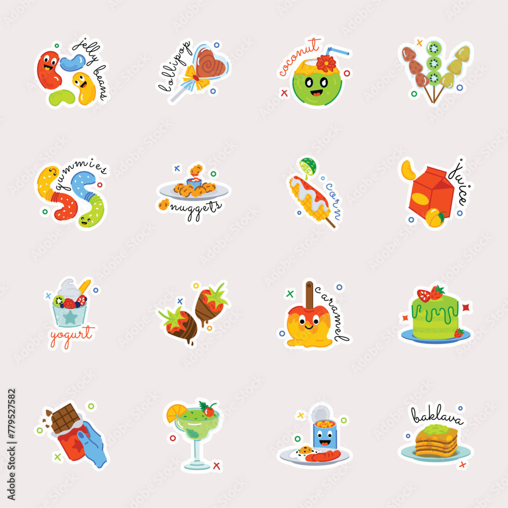 Bundle of Street Food and Confectionery Items Flat Stickers  


