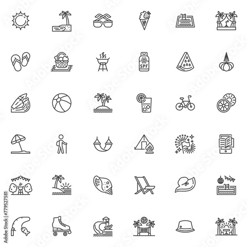 Summer vacation line icons set