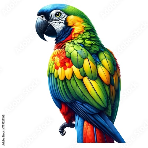 AI generated illustration of a single colorful parrot facing the viewer