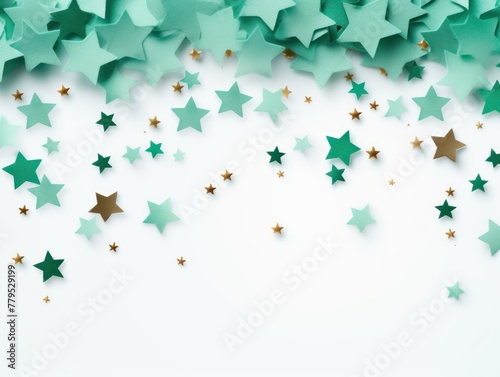 mint green stars frame border with blank space in the middle on white background festive concept celebrations backdrop with copy space for text photo or presentation