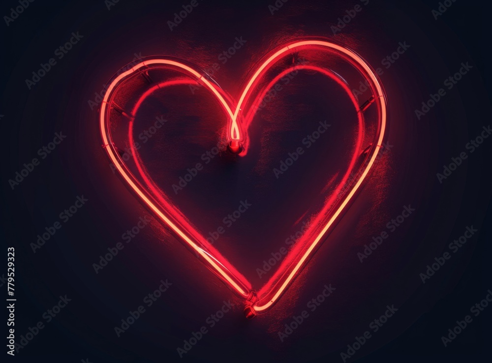 a heart shaped red light in the dark, glowing in the darkness