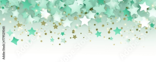 mint green stars frame border with blank space in the middle on white background festive concept celebrations backdrop with copy space for text photo or presentation © Michael