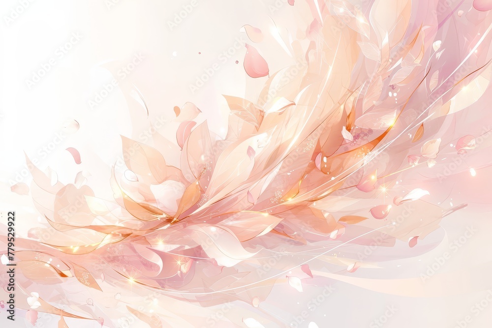 Elegant abstract background with soft peach and white tones, featuring flowing floral patterns in the style of an elegant style. 