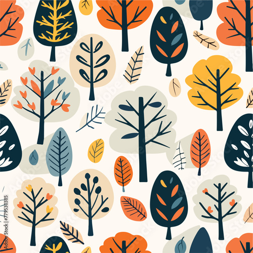 Full covered trees and leaf flat design for background © Solidasrock
