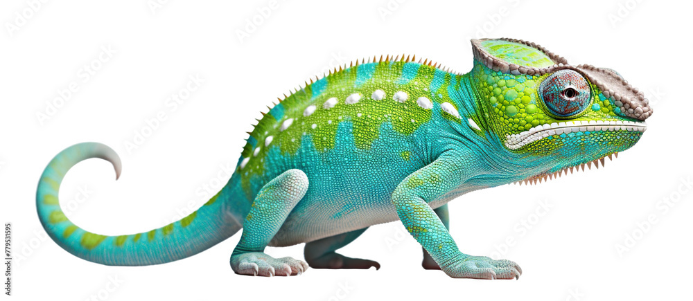 Fototapeta premium Vibrantly colored chameleon cut out