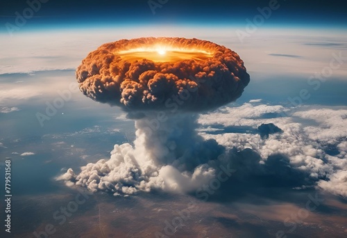 the atomic explosion over the earth and clouds above it as seen from space