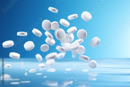 Pills Falling Into Water. Generative AI photo