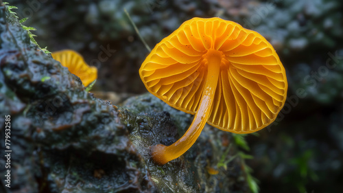 Translucent Orange Mushroom on Forest Bark