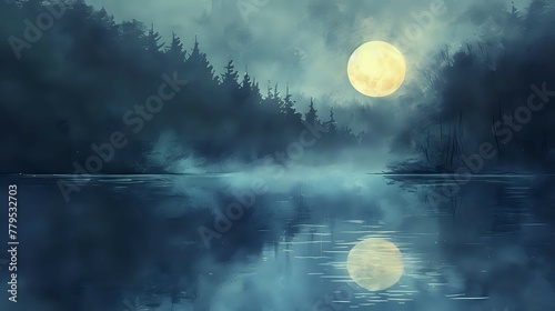 Calm Waters under the Moon's Gaze./n