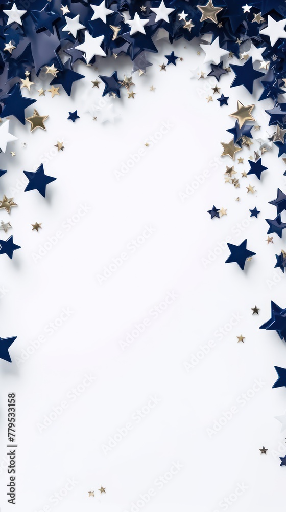 navy blue stars frame border with blank space in the middle on white background festive concept celebrations backdrop with copy space for text photo or presentation