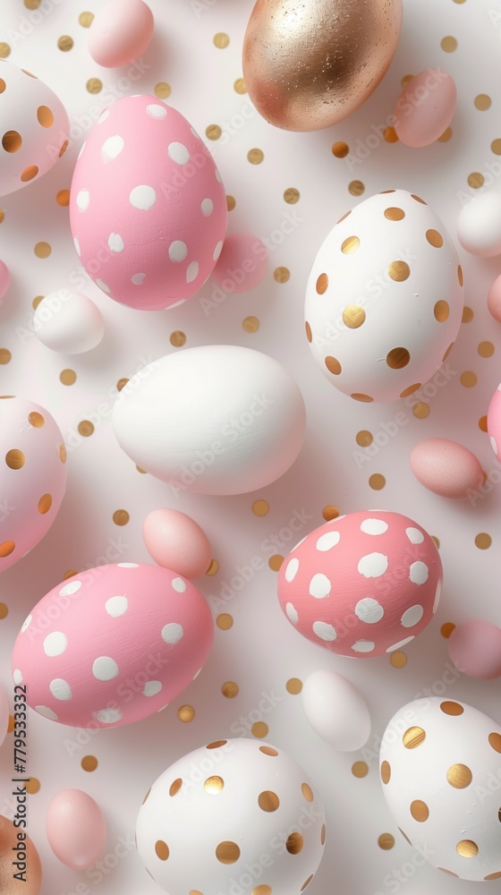 Assorted pastel Easter eggs with polka dots and metallic finish