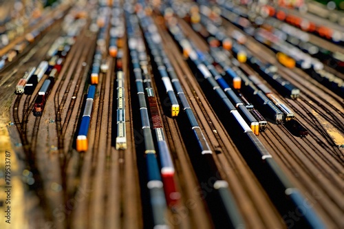 Aerial view of a train station in the city of Chicago, Illinois photo