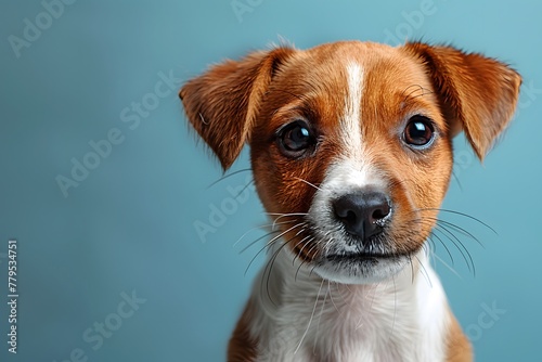 Brown and White Dog With Blue Background