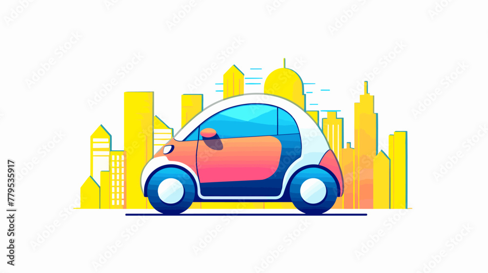 Modern electric car on the background of the city. Vector illustration.