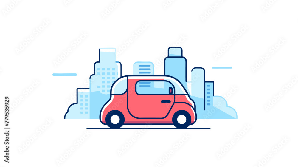 Flat design style vector illustration concept of urban city life. Modern car with cityscape backgroun