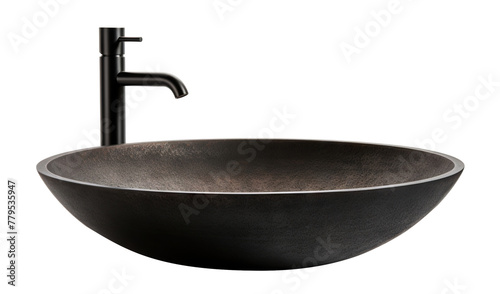 Modern black bathroom vessel sink with faucet, cut out