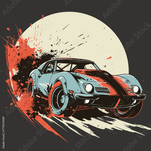 vintage sports car on a grunge background. Vector illustration.