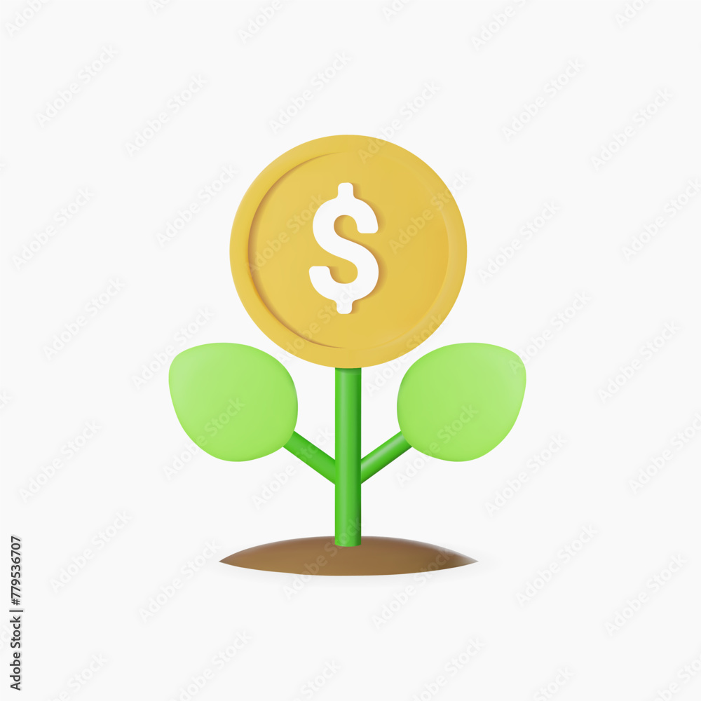 3d money tree plant with coin dollar. Business profit investment, finance education, business income concept. 3d render vector illustration. 3d money tree plant with coin dollar. Business profit investment, finance education, business income concept. 3d render vector illustration.