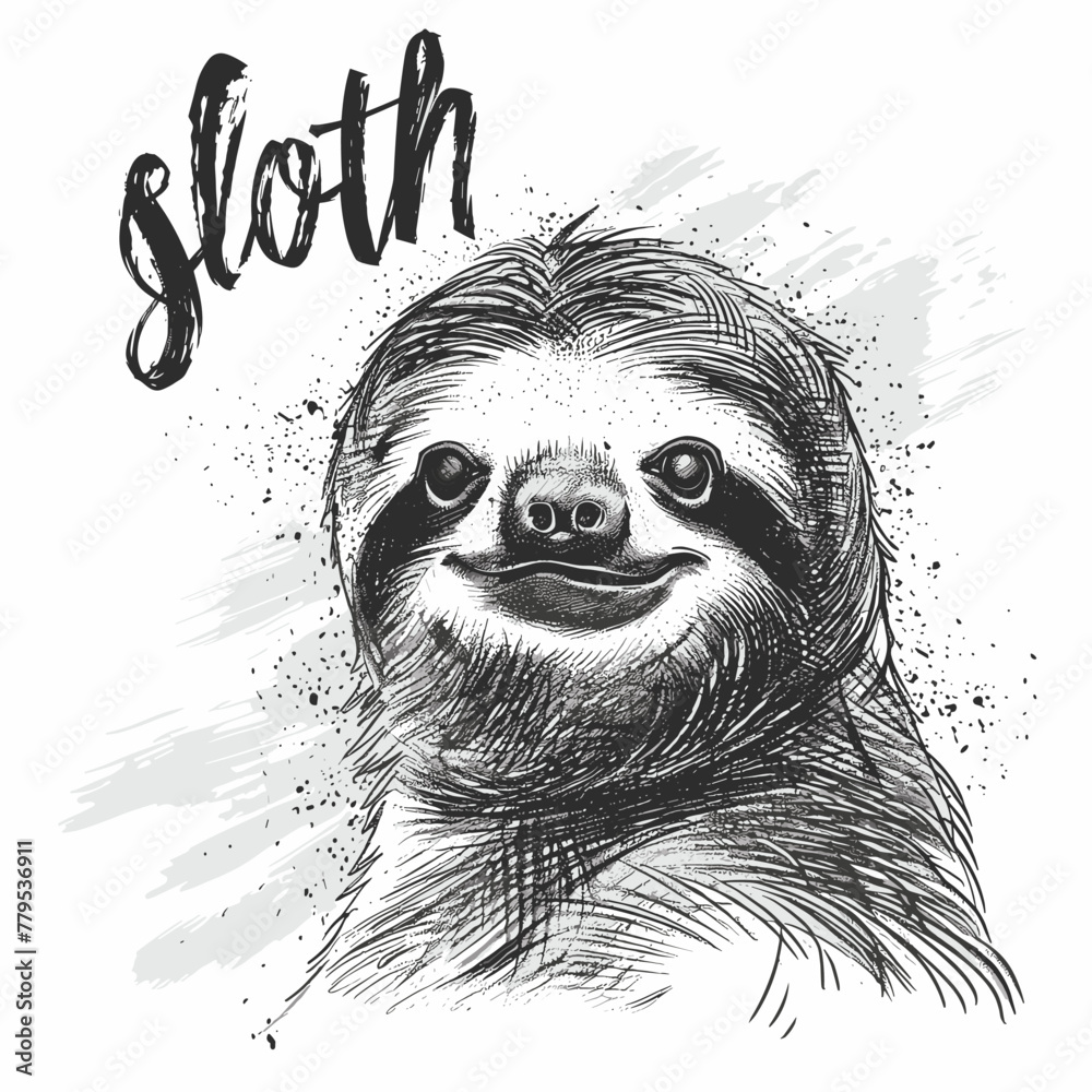 Fototapeta premium Vector hand drawn illustration of cute sloth. Sketch for tattoo or T-shirt design.