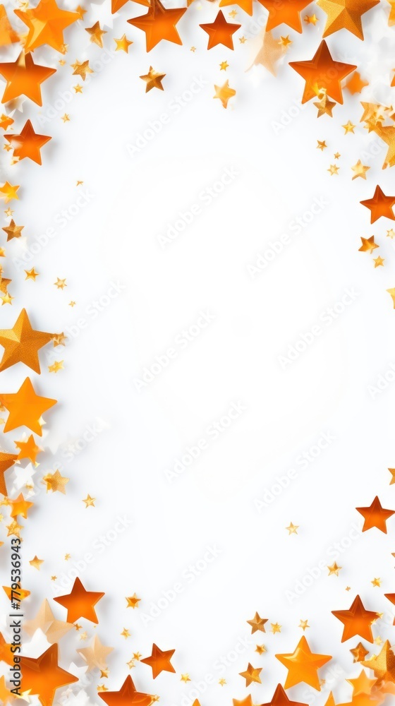 orange stars frame border with blank space in the middle on white background festive concept celebrations backdrop with copy space for text photo or presentation 