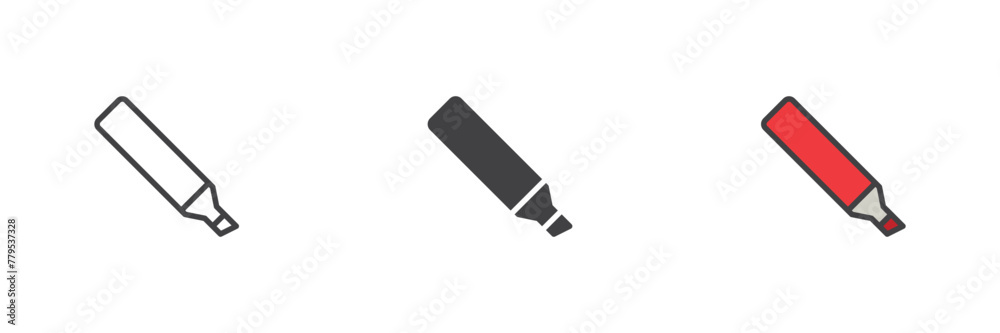 Marker pen different style icon set Marker pen different style icon set