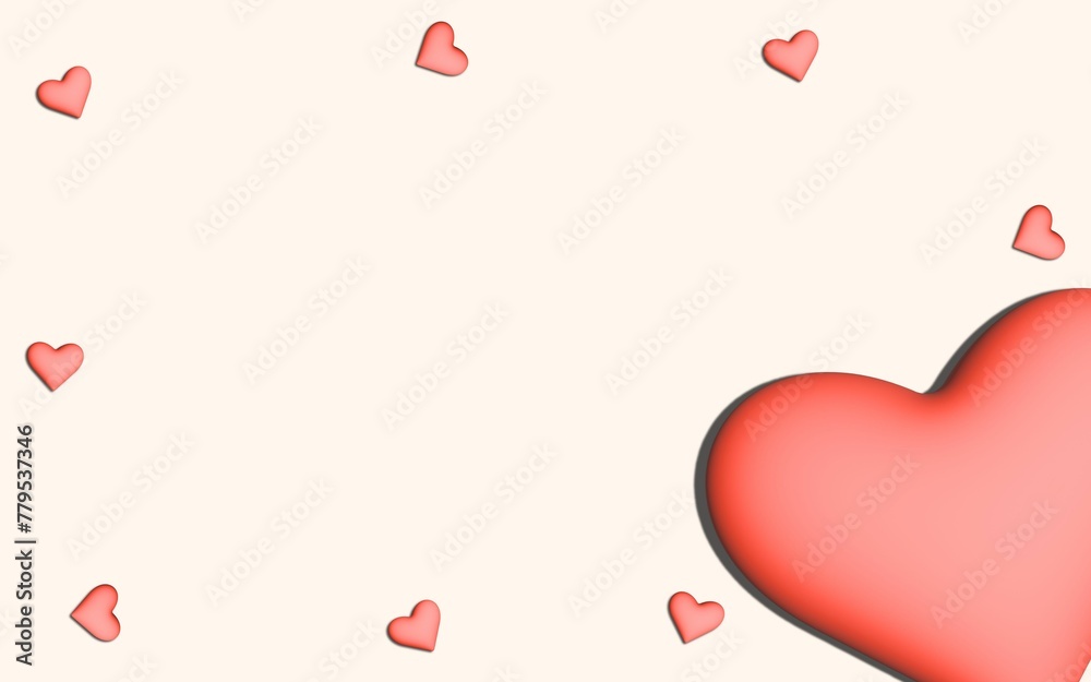 AI generated illustration of one big and several small red hearts on a white background.