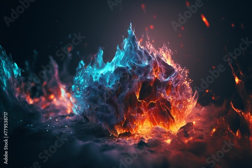 AI generated 3D illustration of magical abstract ice and fire stones