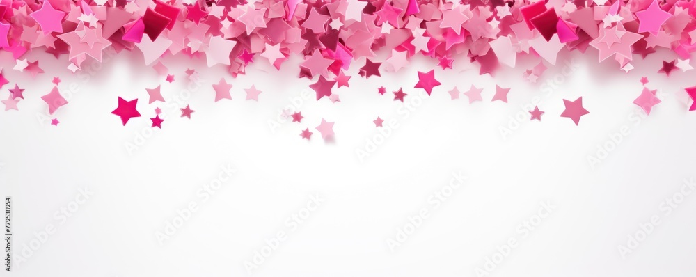 pink stars frame border with blank space in the middle on white background festive concept celebrations backdrop with copy space for text photo or presentation