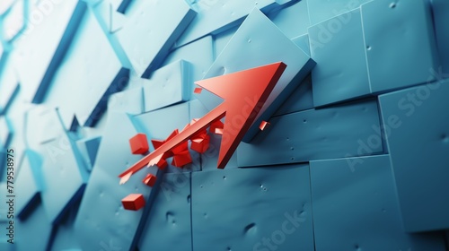 An arrow breaking through barriers illustrates overcoming challenges and obstacles on the path to business growth and success  AI generated illustration photo