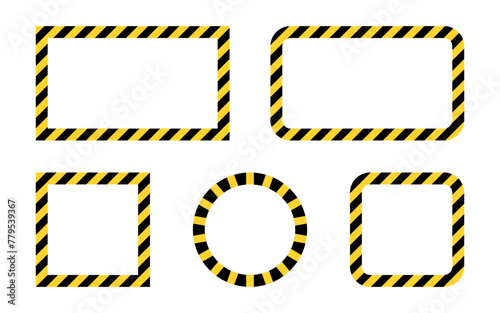 Frame caution with warning tape. Yellow black border danger sign. A line used for safety and caution in construction, on roads and in industry.