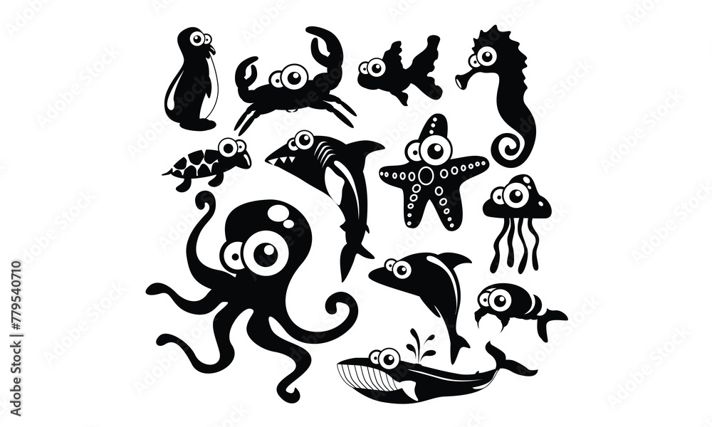 sea animal SVG, Silhouette, Cut File, cutting files, printable design, Clipart, sea animal SVG, Silhouette, Cut File, cutting files, printable design, Clipart,