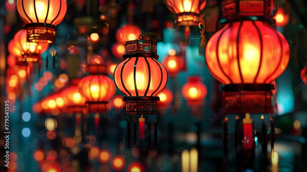 Eastern lanterns in a D formation AI generated illustration Eastern lanterns in a D formation AI generated illustration
