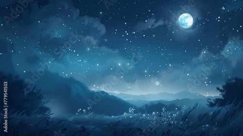 Dreamy moonlit night with twinkling stars  AI generated illustration © Olive Studio