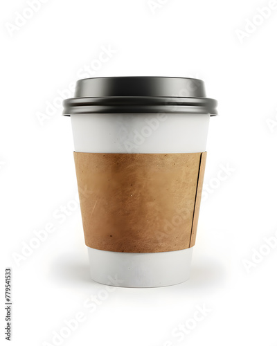 Coffee in takeaway paper cup side view isolated on white background