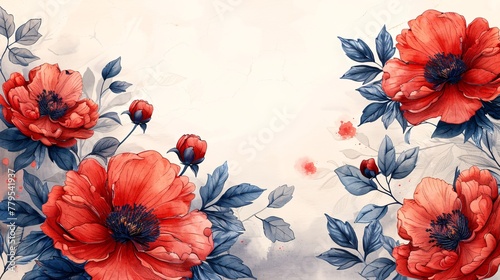 Fototapeta Naklejka Na Ścianę i Meble -  Elegant botanical design with peonies and foliage for wedding decor or card.