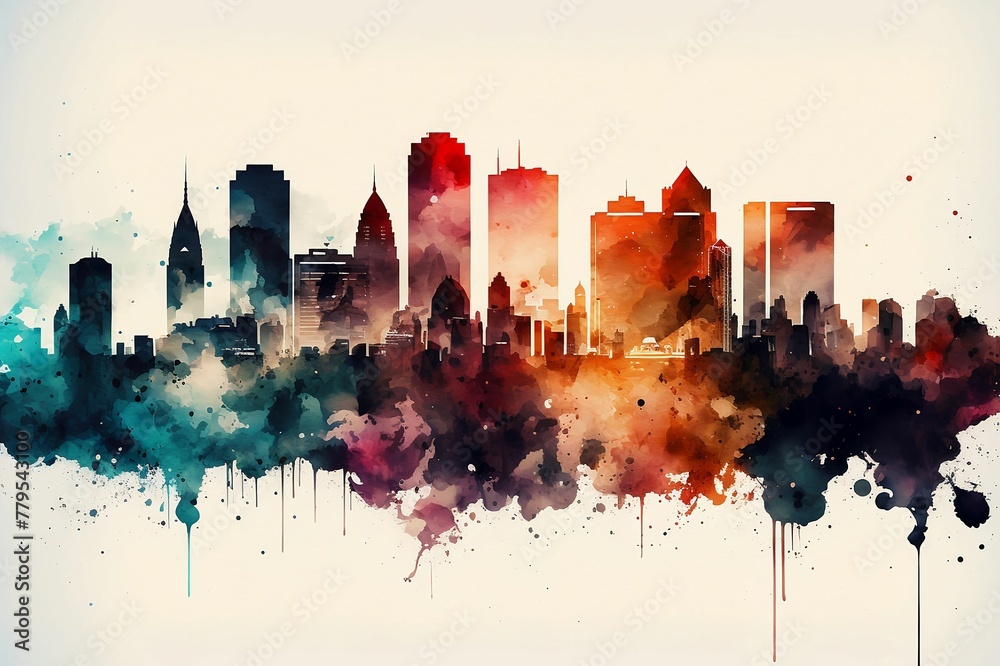 AI generated illustration of colorful paint city buildings background