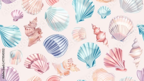 Pastel seashells in a nautical pattern AI generated illustration